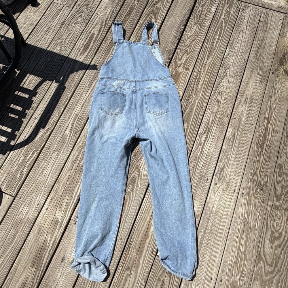Miss Look Large Hand Painted Floral Denim Overalls Boho Cottagecore Festival - Picture 2 of 7